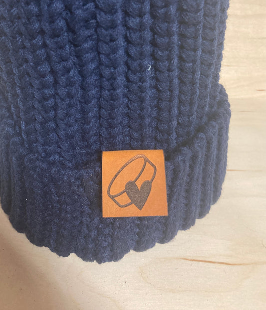 Hockey Heart Fold-Over Leatherette Beanie Patch