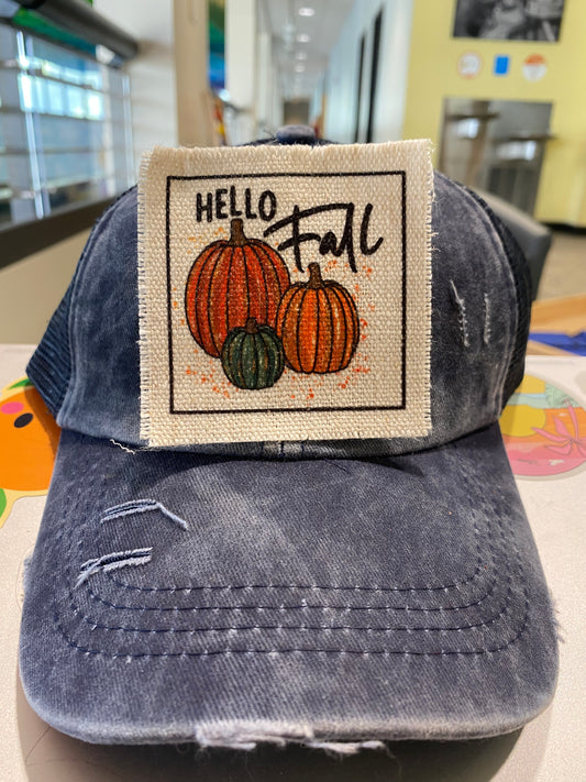 Hello Fall w/ 3 Pumpkins Hat Patch