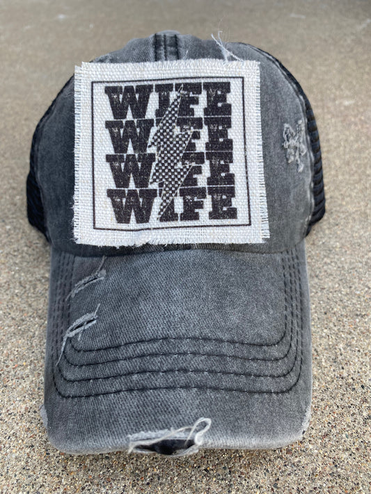 Wife with Racing Lightening Bolt Hat Patch