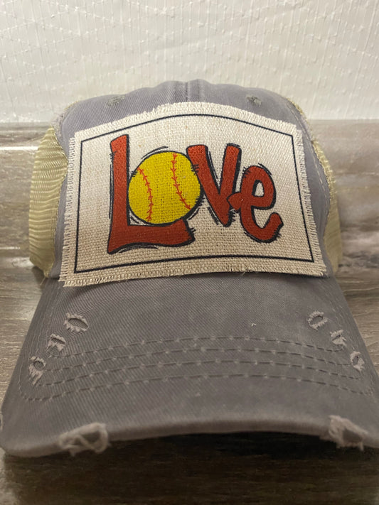 Love Softball Hat Patch