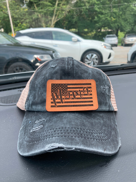 Mama Flag Leatherette Hat Patch