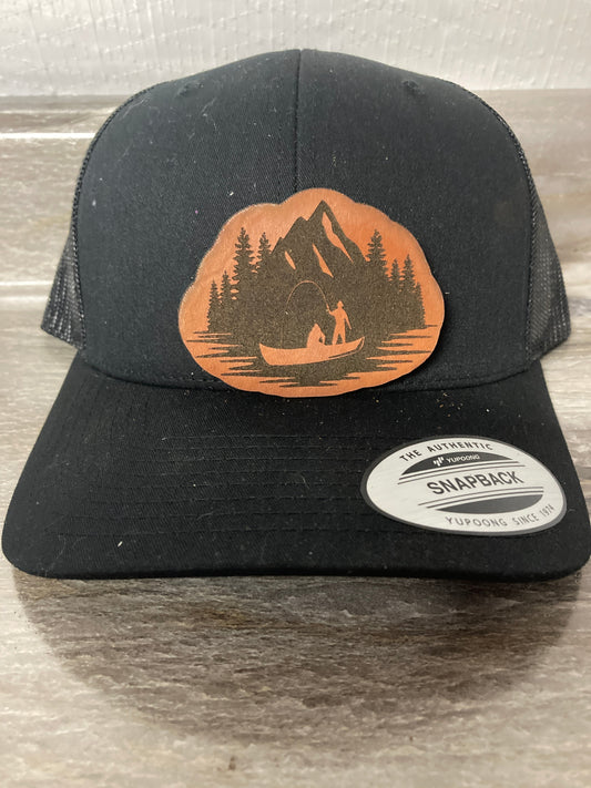 Fishing Mountains Leatherette Hat Patch