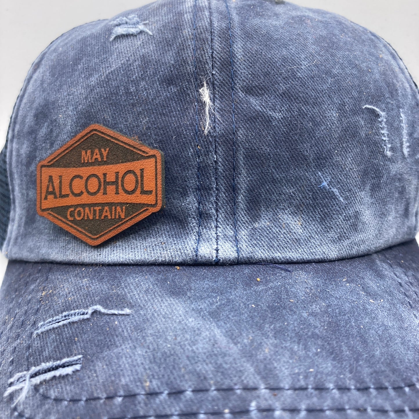May Contain Alcohol Small Leatherette Hat Patch