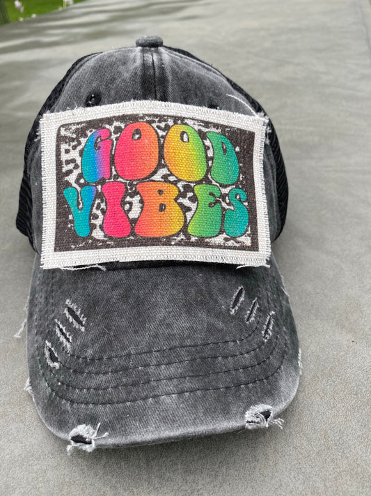 Good Vibes Leopard Hat Patch