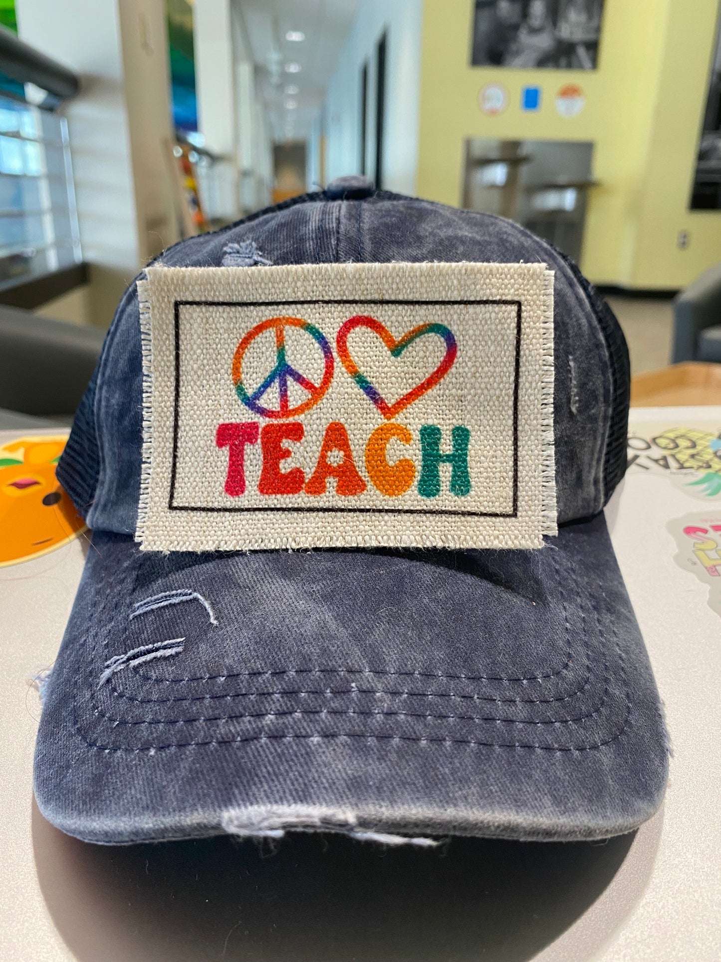 Peace Love Teacher Multi Colored Hat Patch