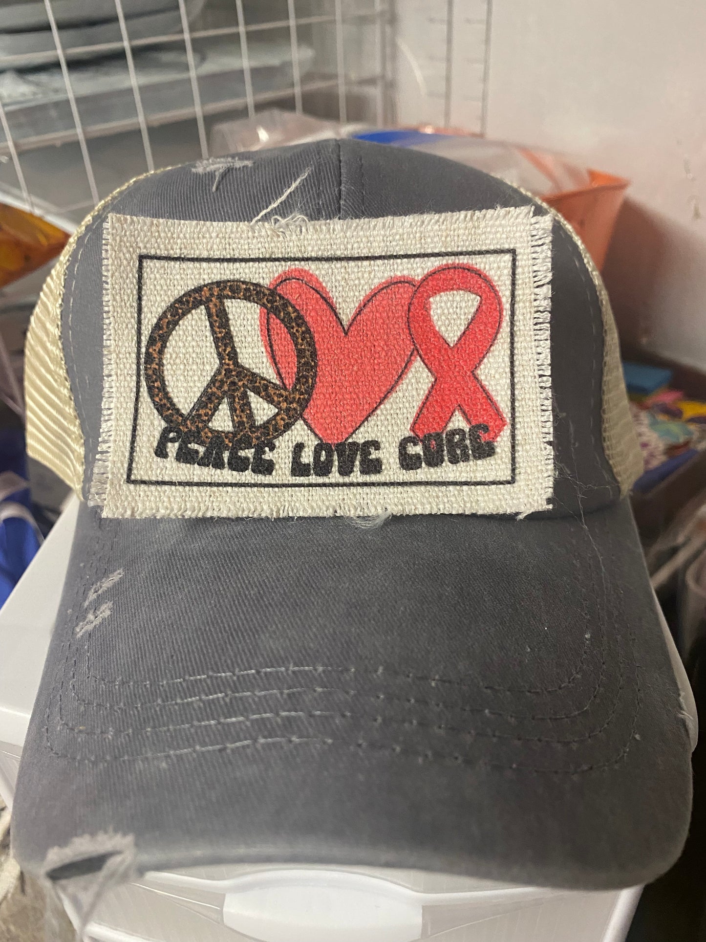 Peace Love Cure Breast Cancer Hat Patch