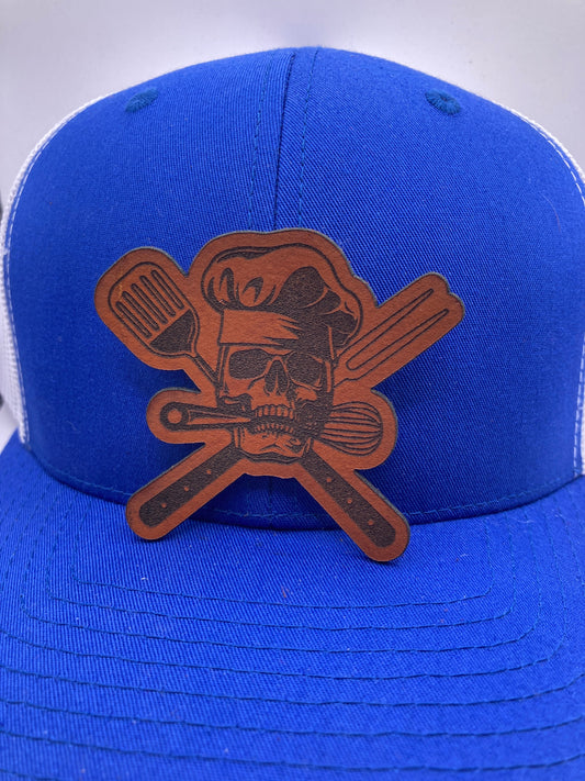 Chef Skull Leatherette Hat Patch