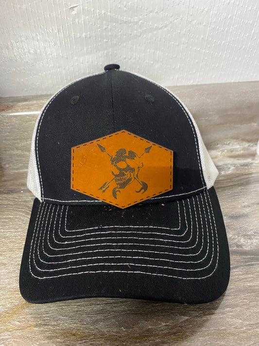 Skull with Arrows Leatherette Hat Patch