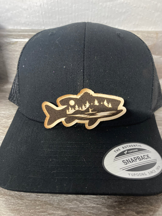 Fish Outline Lake Leatherette Hat Patch