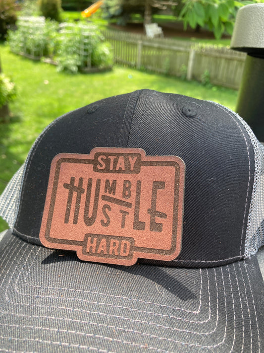 Stay Humble Hustle Hard Regular Leatherette Hat Patch