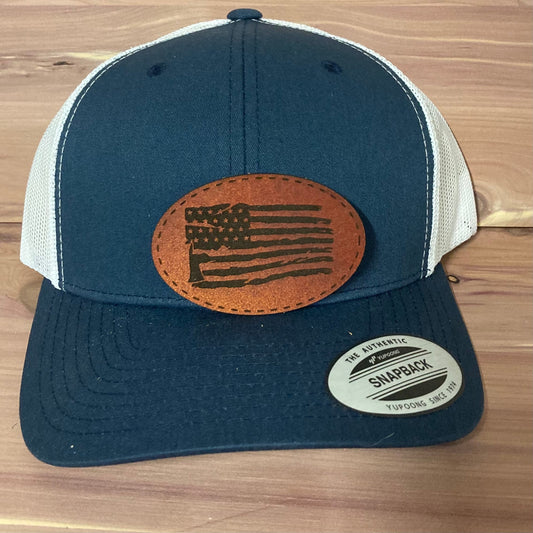 Firefighter Axe Flag Leatherette Hat Patch