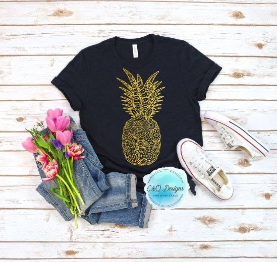 Floral Pineapple Gold Screen Print Transfer