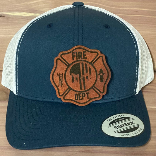 Firefighter Skull Leatherette Hat Patch