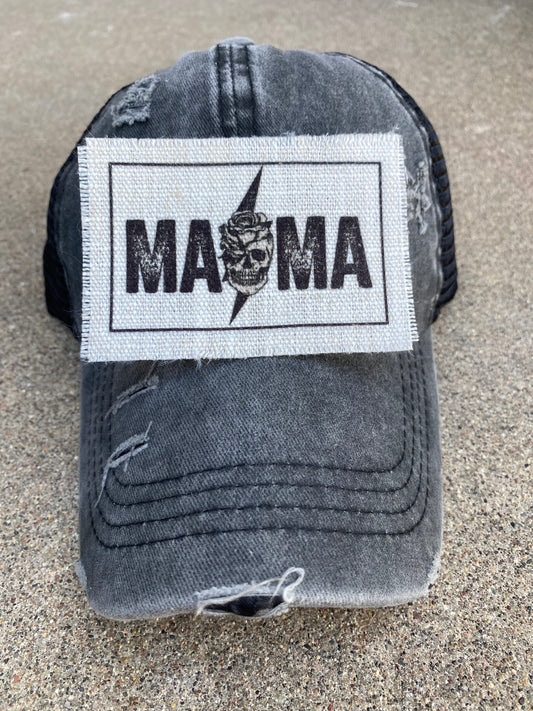 Mama Skull Lightening Bolt Hat Patch