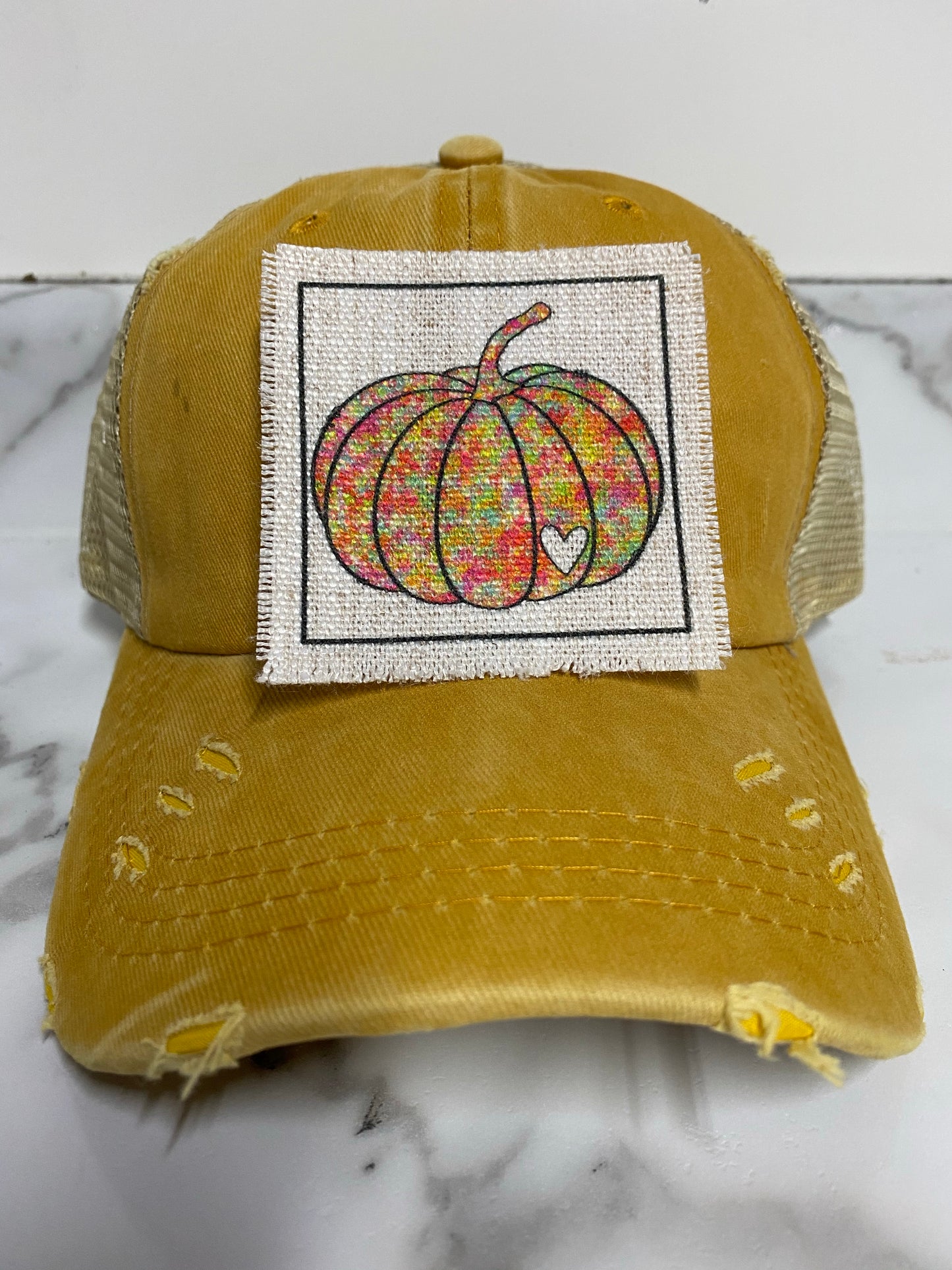 Bright Color Pumpkin with Heart Hat Patch