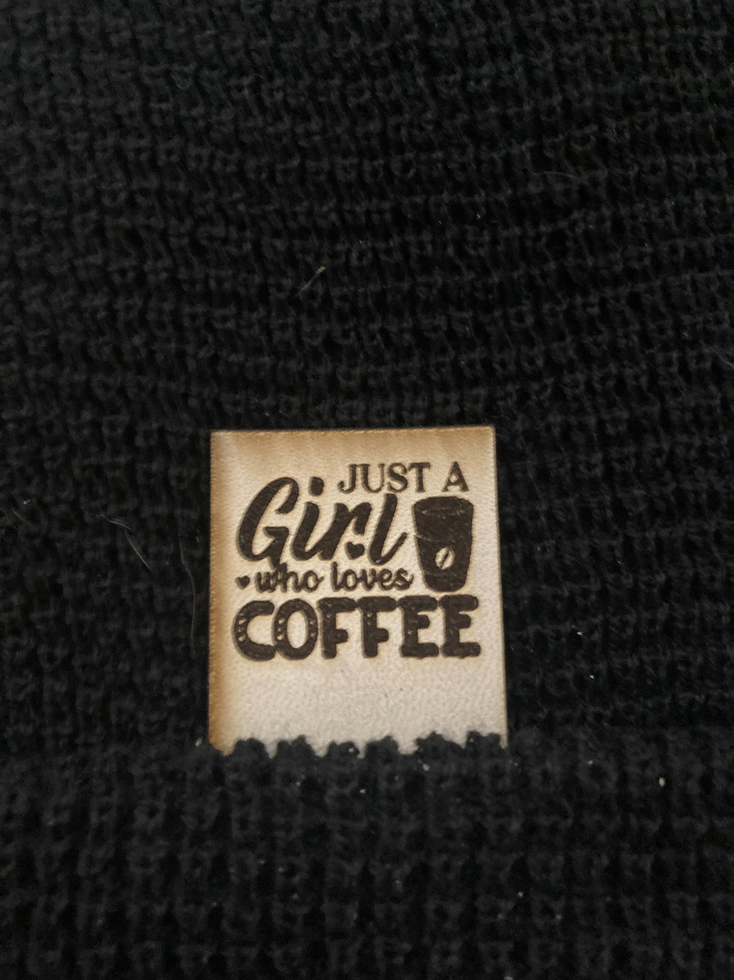 Just a Girl Who Loves Coffee Fold-Over Leatherette Beanie Patch