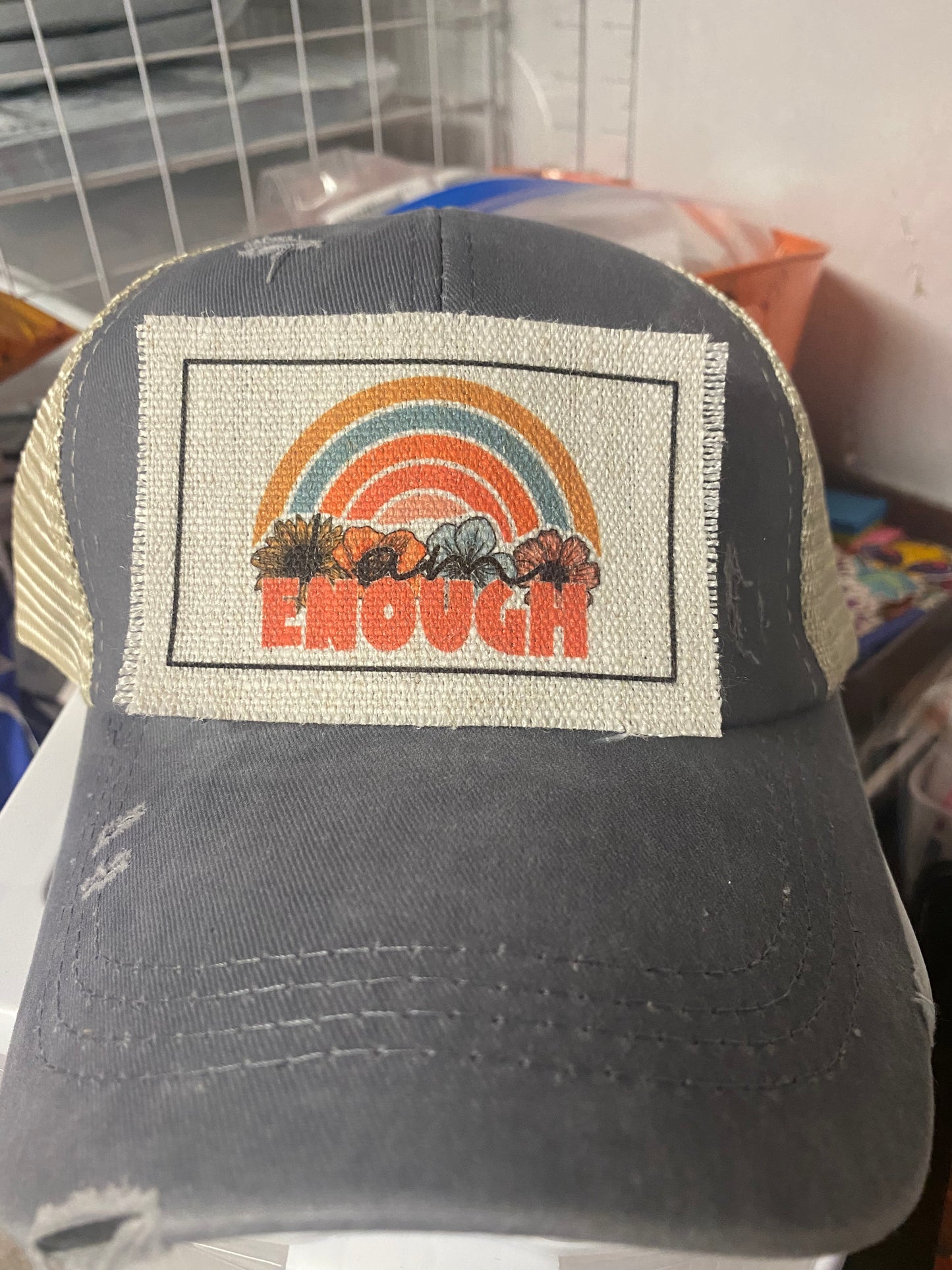 I Am Enough Floral Rainbow Hat Patch