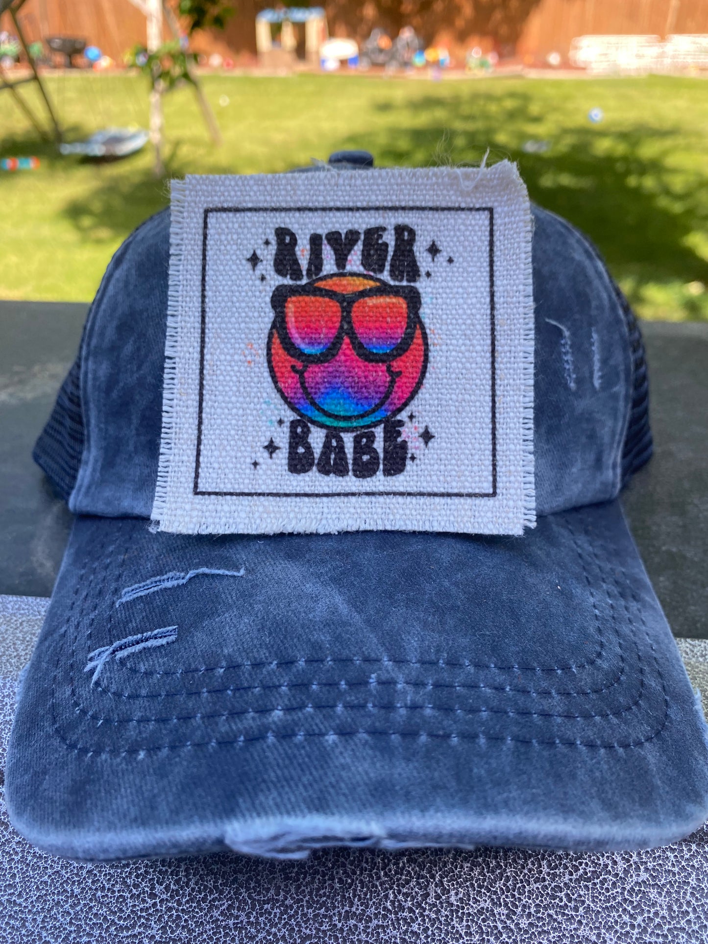 River Babe Rainbow Smiley Hat Patch