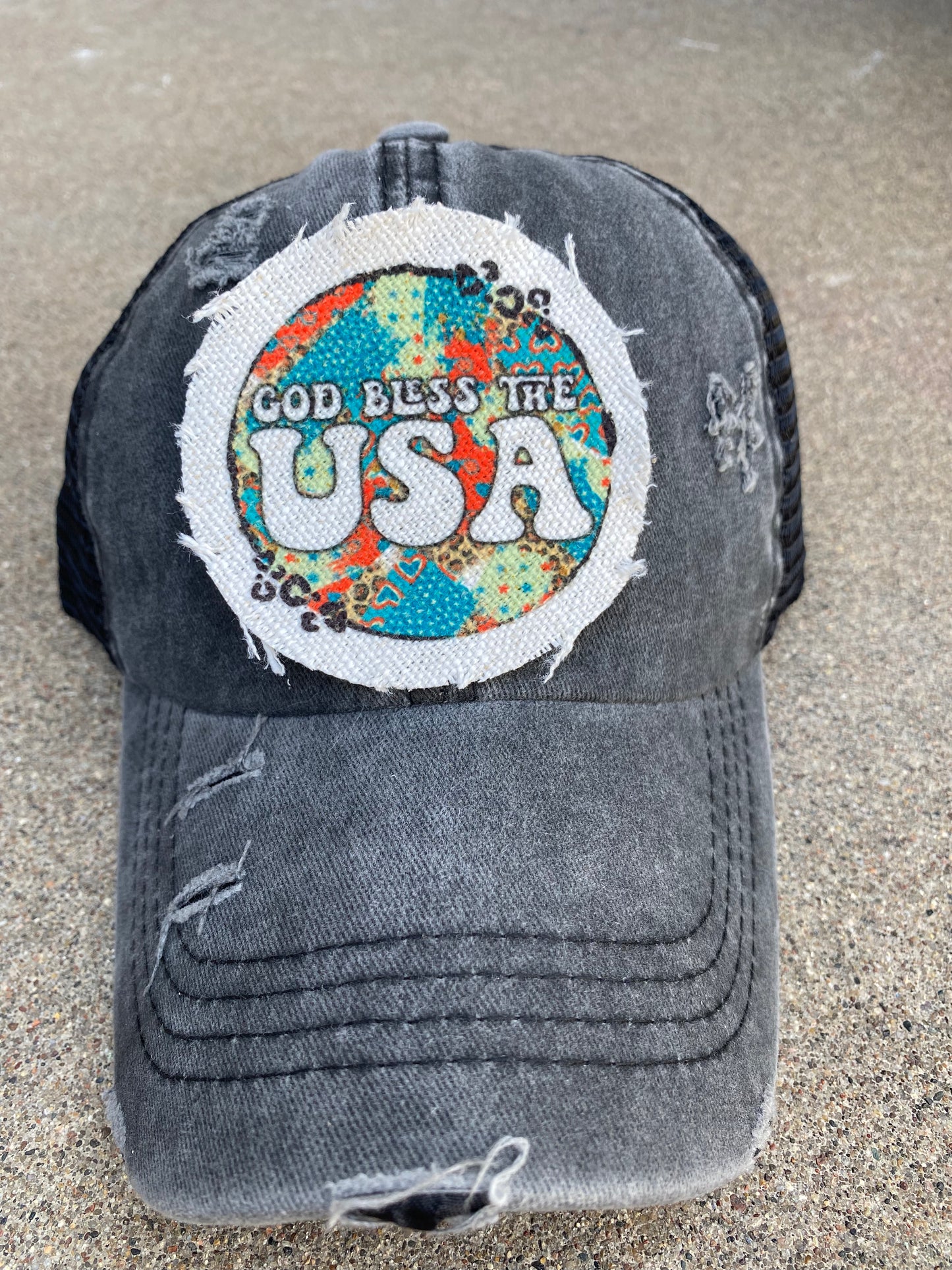 God Bless The USA Circle Hat Patch