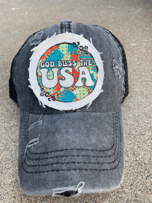 God Bless The USA Circle Hat Patch