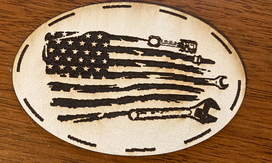 Mechanic Flag Leatherette Hat Patch