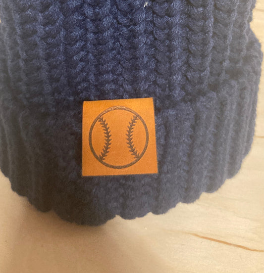 Baseball Softball Fold-Over Leatherette Beanie Patch