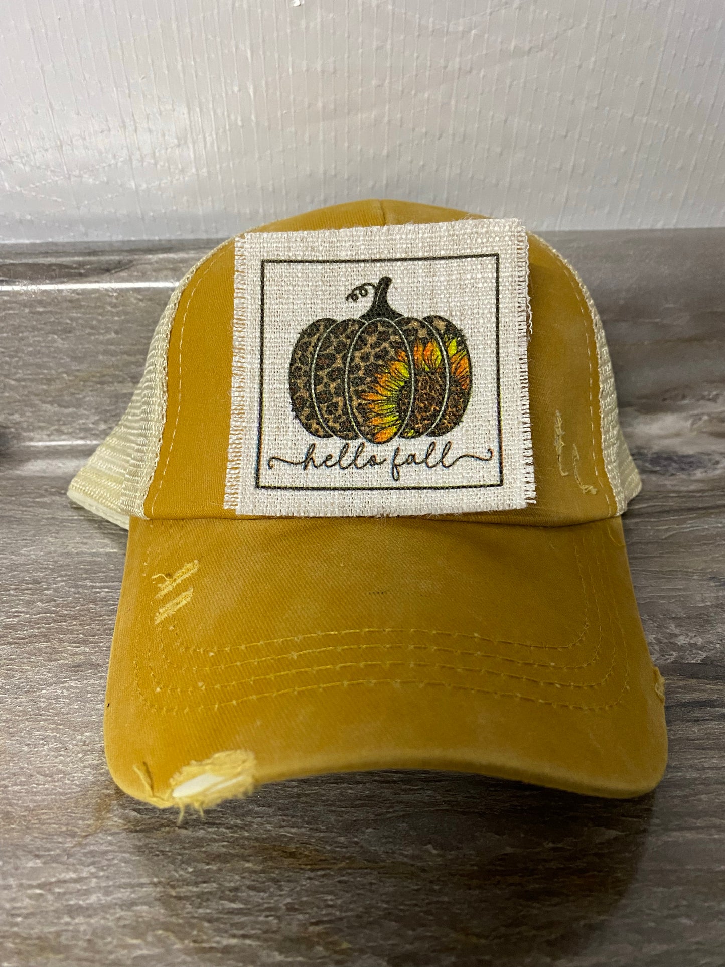 Leopard Pumpkin with Sunflower Hat Patch