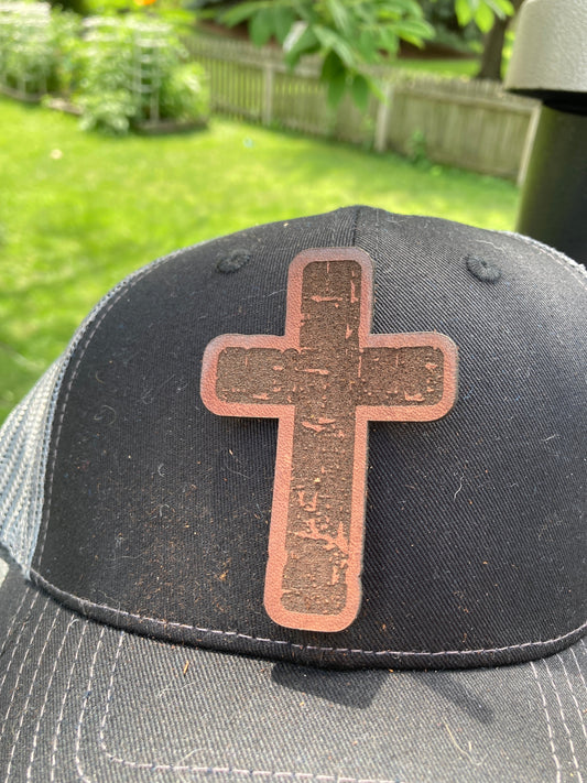 Cross Leatherette Hat Patch