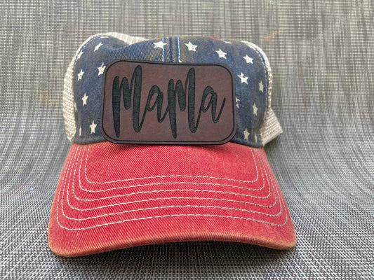 Mama Script Leatherette Hat Patch