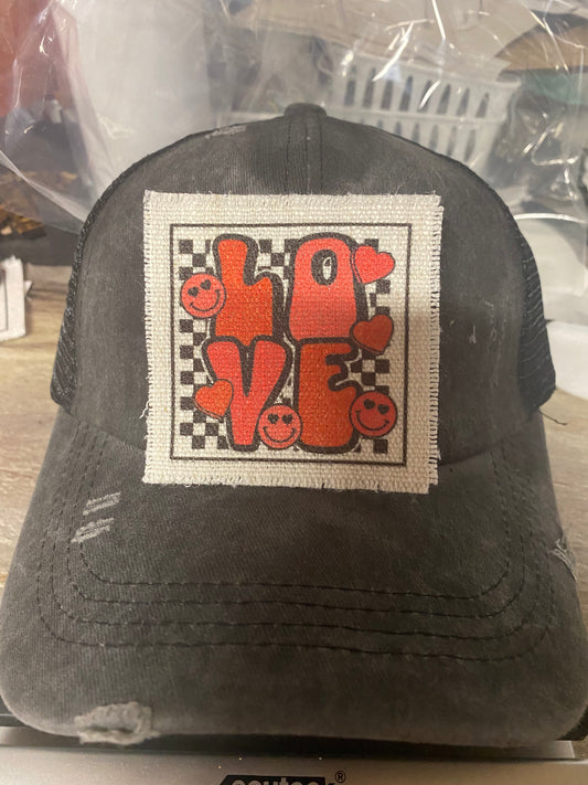 Love Checkered Background Smilies Hat Patch