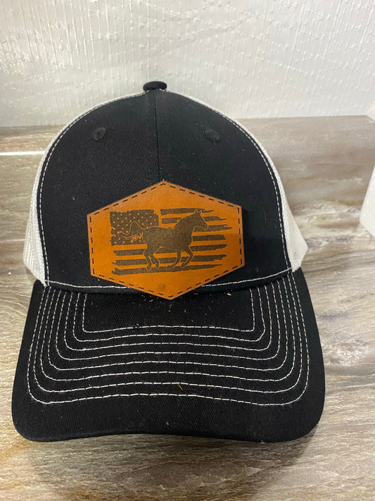 Horse Flag Leatherette Hat Patch