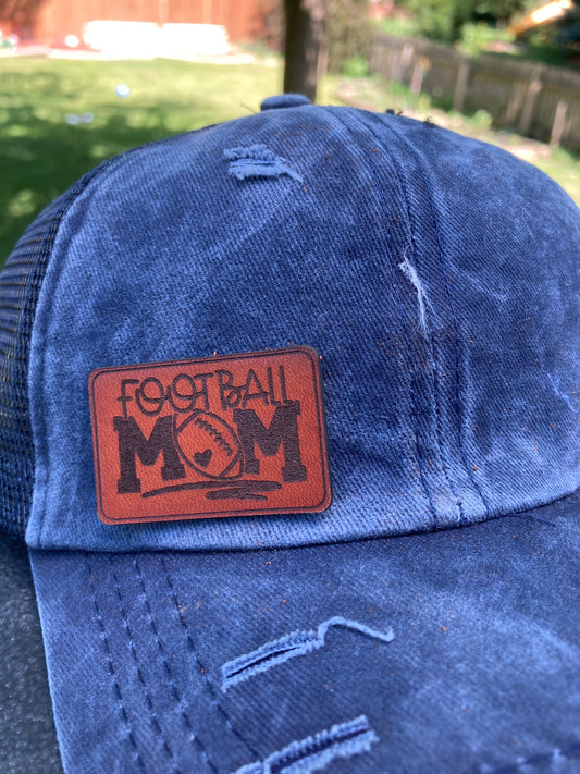 Football Mom Small Leatherette Hat Patch