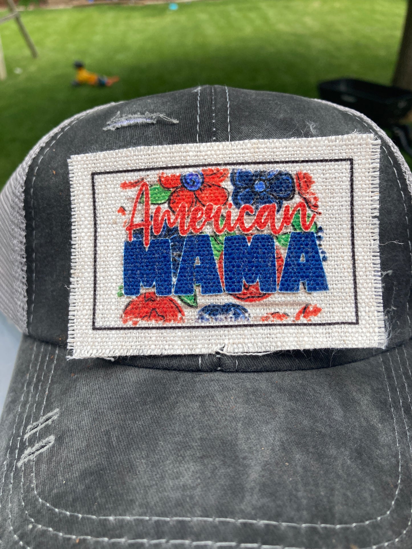 American Mama with Flowers Hat Patch