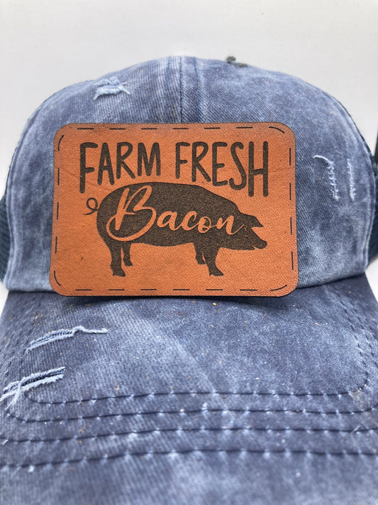 Farm Fresh Bacon Leatherette Hat Patch