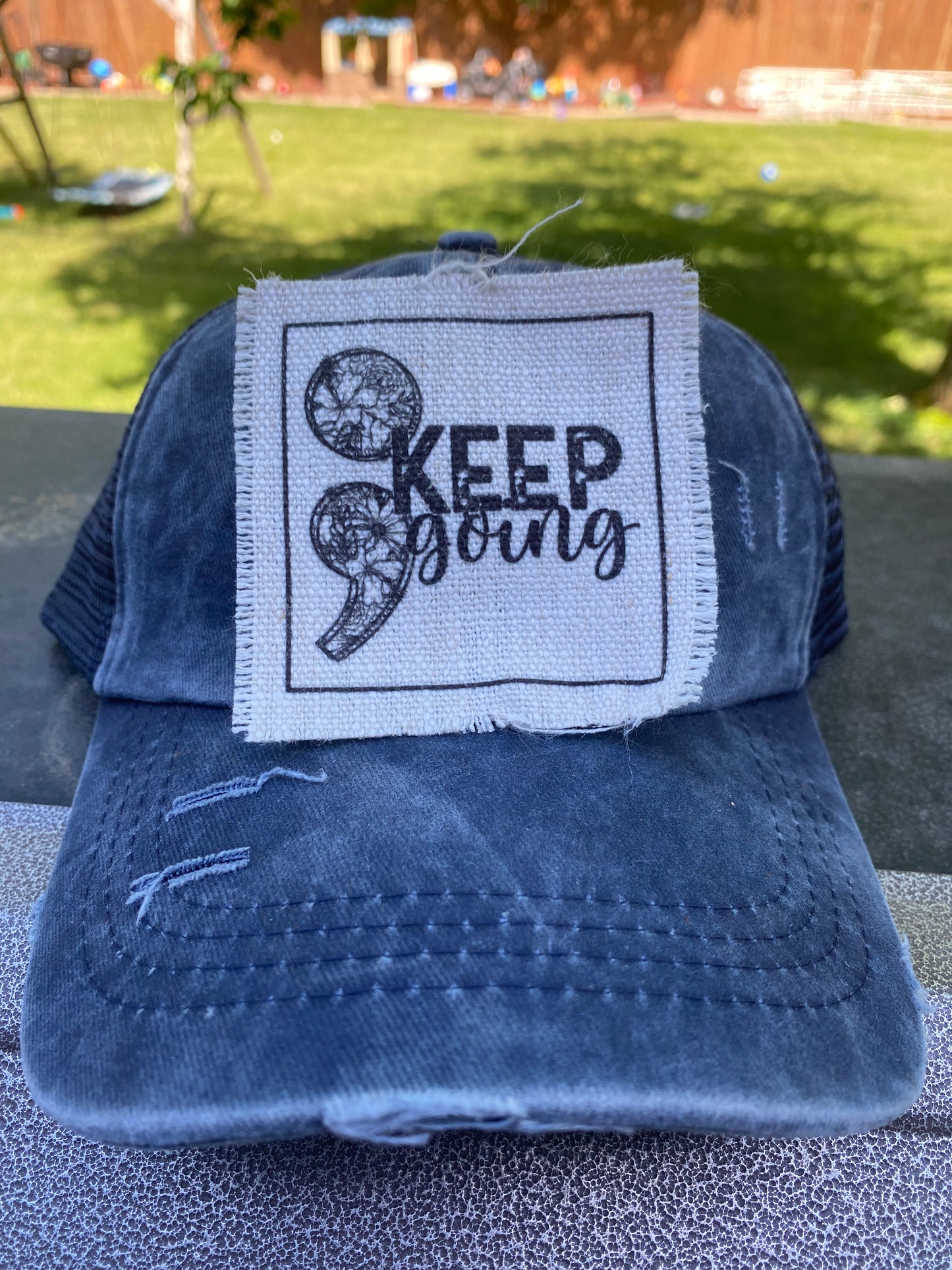 Keep Going BW with Florals Hat Patch