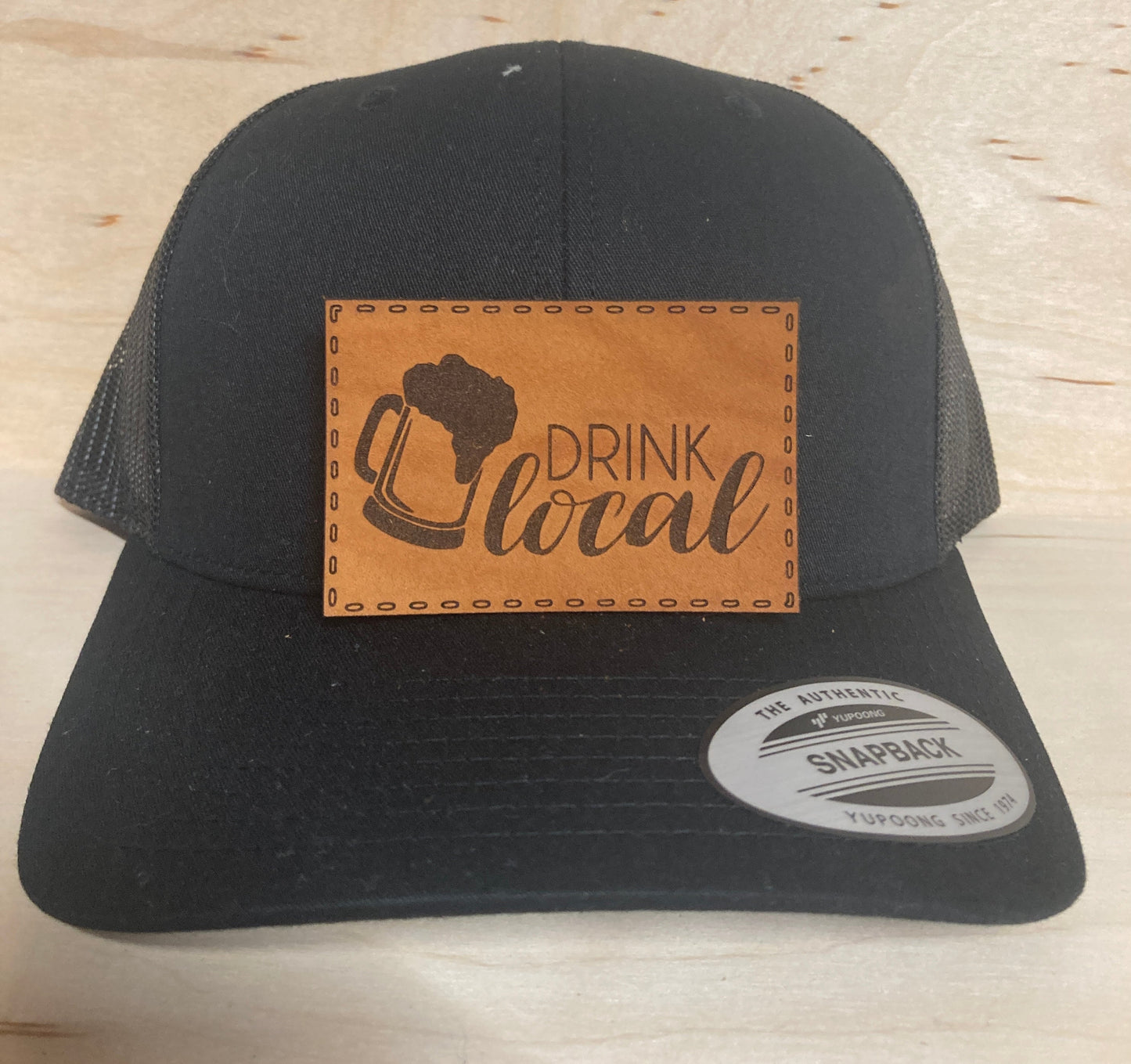 Drink Local with Mug Leatherette Hat Patch