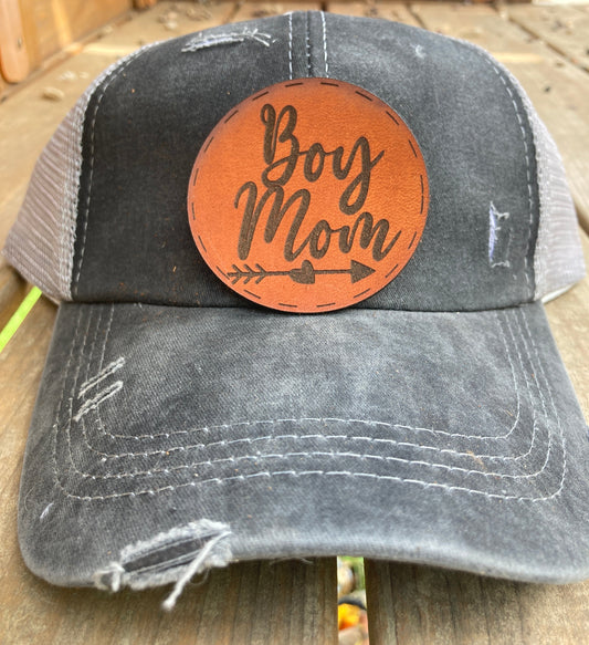 Boy Mom Leatherette Hat Patch
