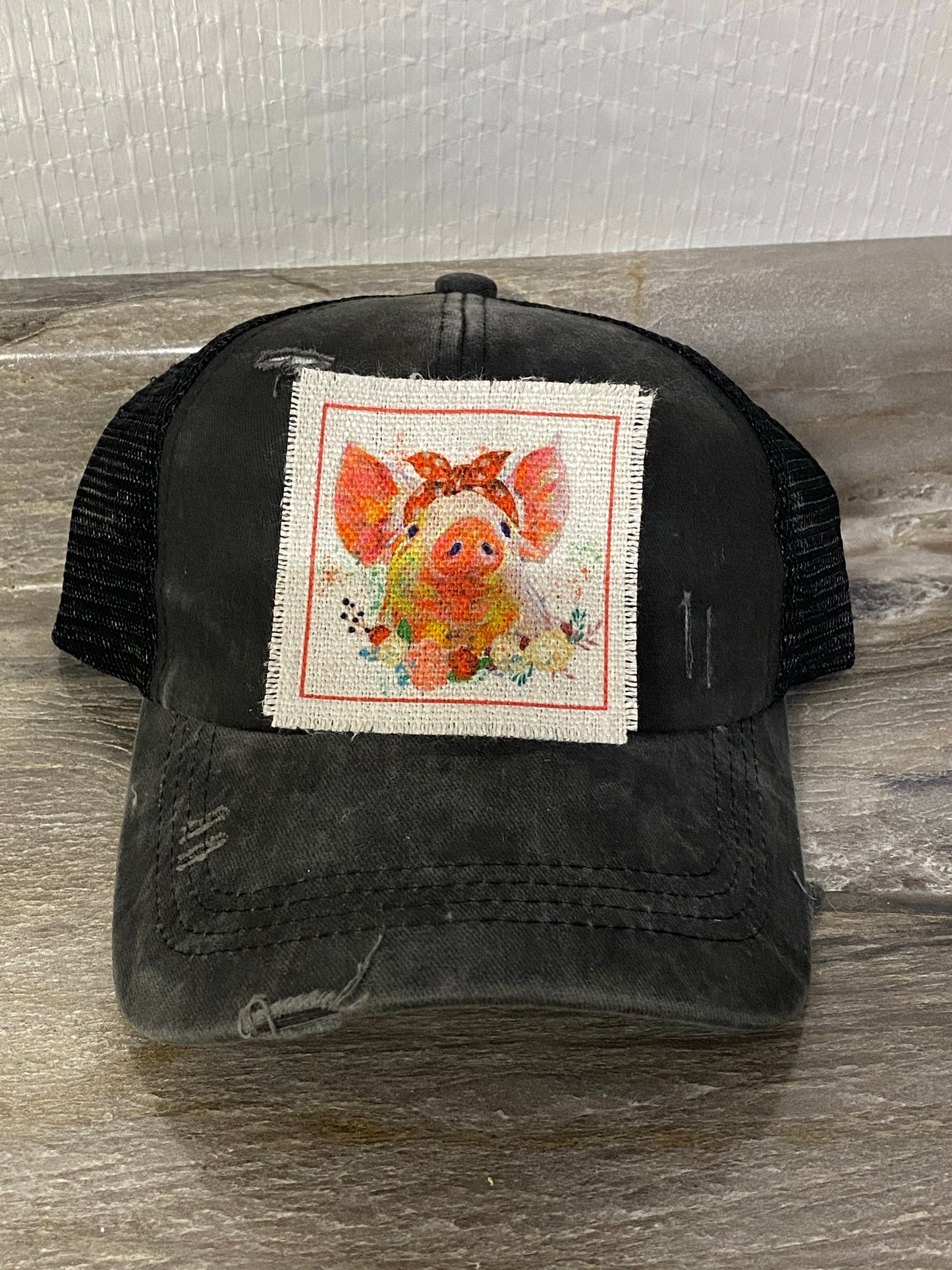 Floral Pig Hat Patch