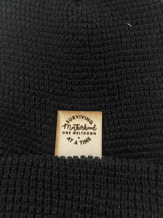 Surviving Motherhood Fold-Over Leatherette Beanie Patch