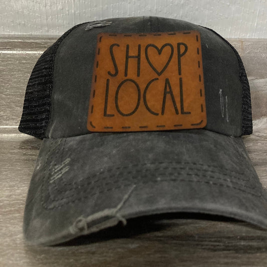 Shop Local Heart Leatherette Hat Patch
