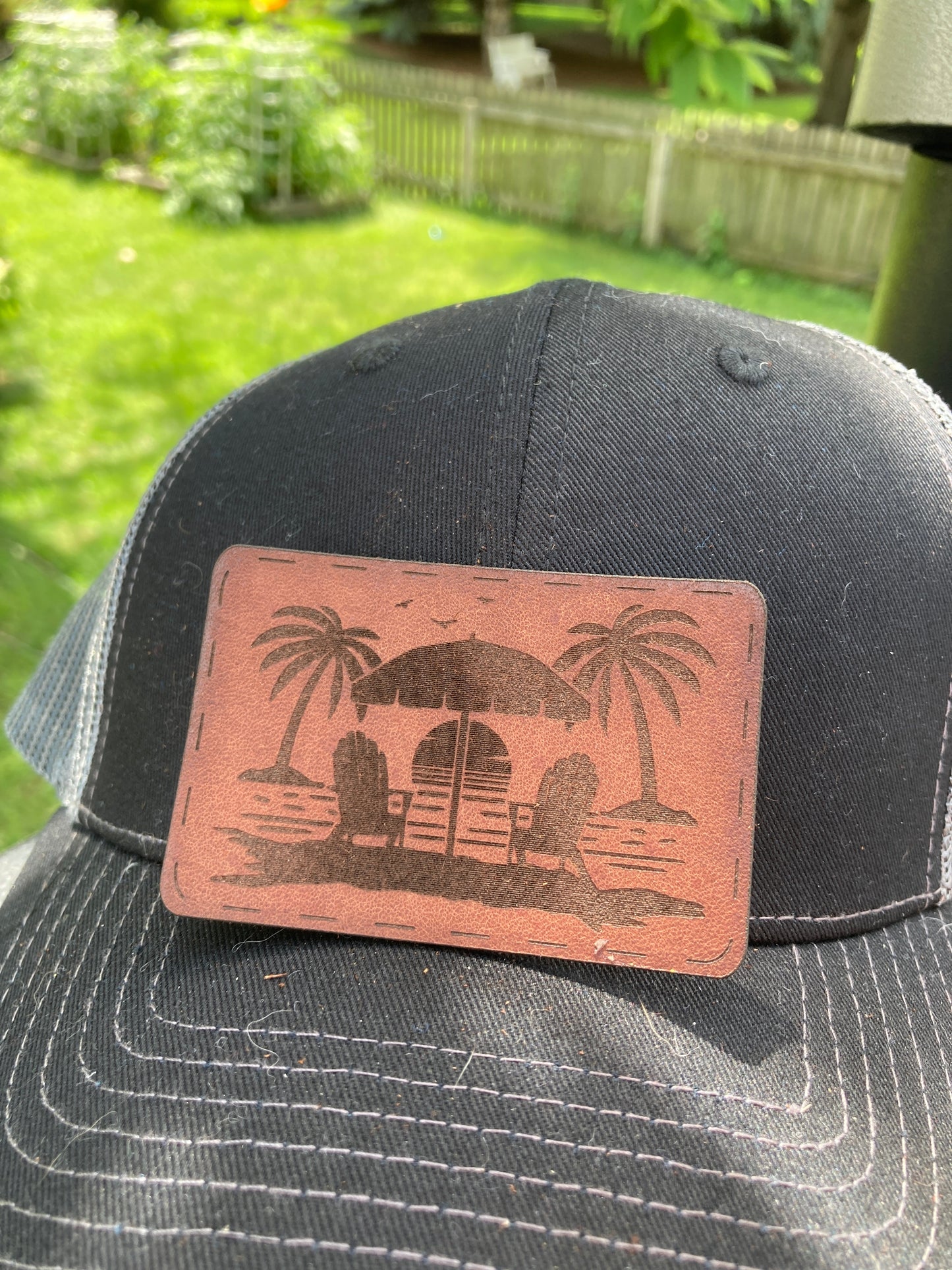 Beach Scene Adirondacks Leatherette Hat Patch