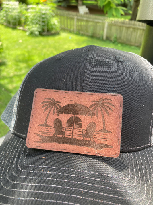Beach Scene Adirondacks Leatherette Hat Patch