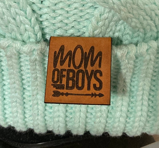 Mom of Boys Fold-Over Leatherette Beanie Patch