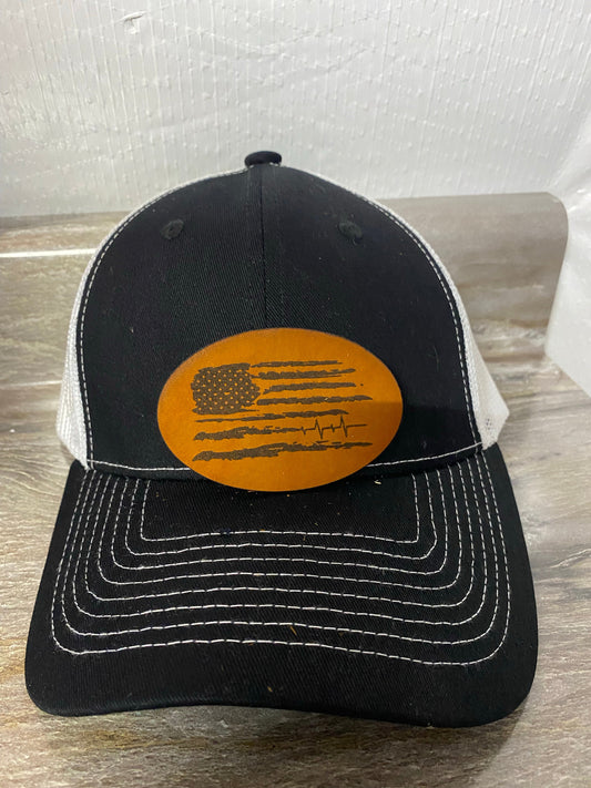 Heartbeat Flag Leatherette Hat Patch