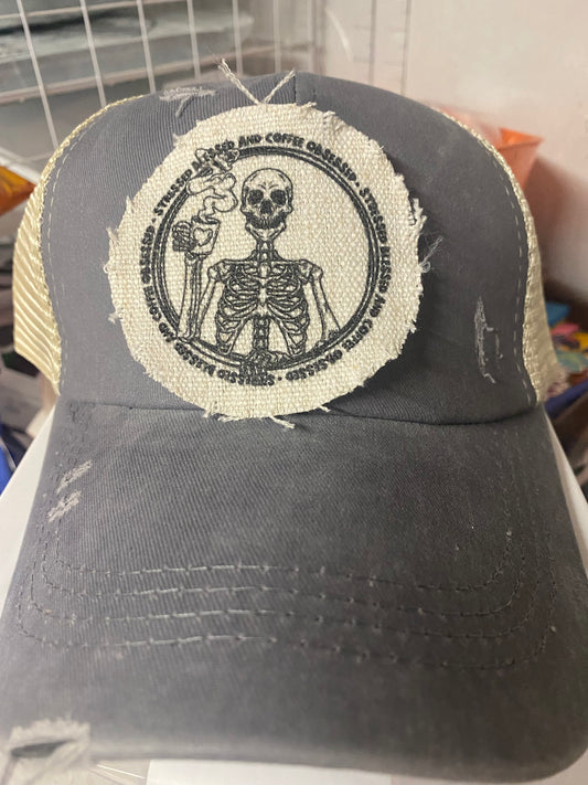 Stressed Blessed and Coffee Obsessed Circle Hat Patch