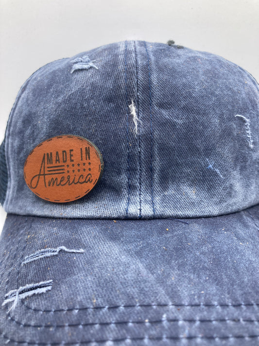 Made in America Small Leatherette Hat Patch