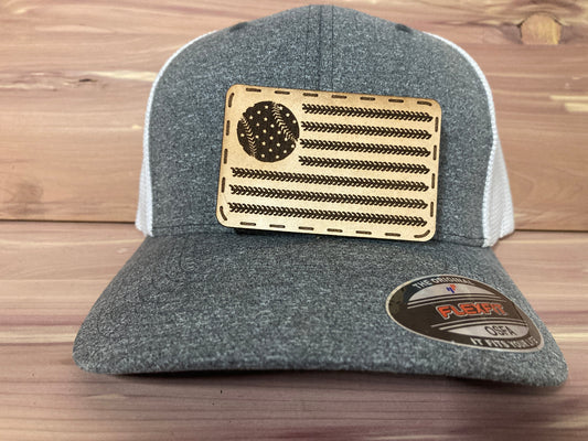 Baseball Flag Leatherette Hat Patch