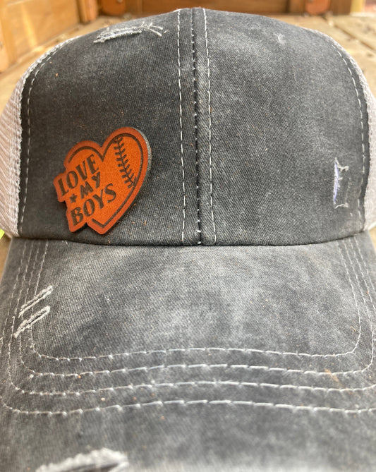 Love My Boys Baseball Heart Small Leatherette Patch