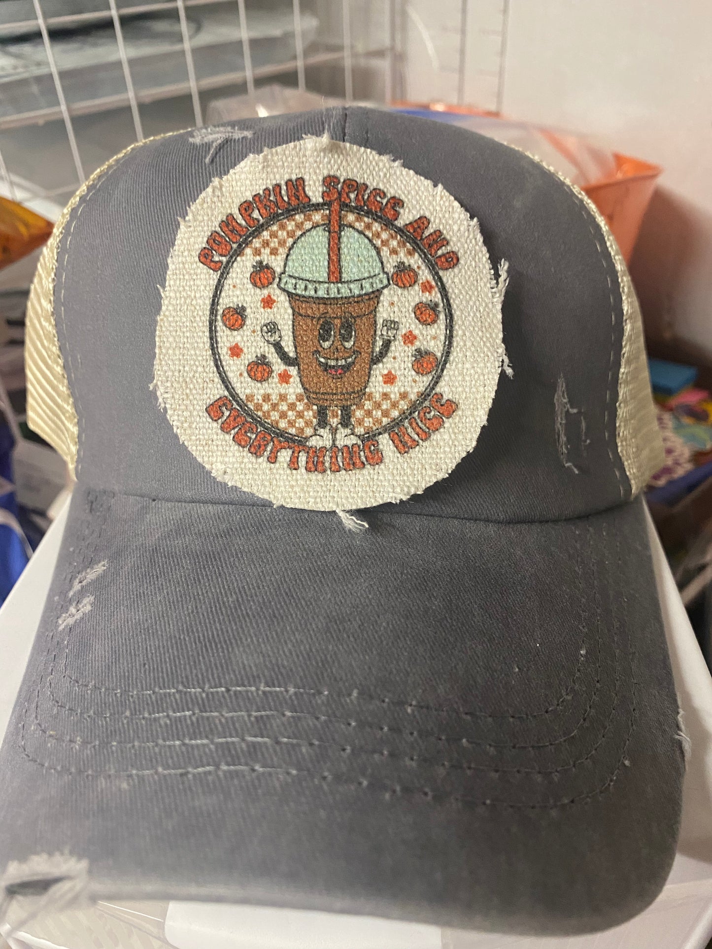 Pumpkin Spice and Everything Nice Circle Hat Patch