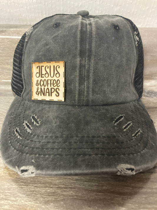 Jesus Coffee Naps Small Leatherette Hat Patch